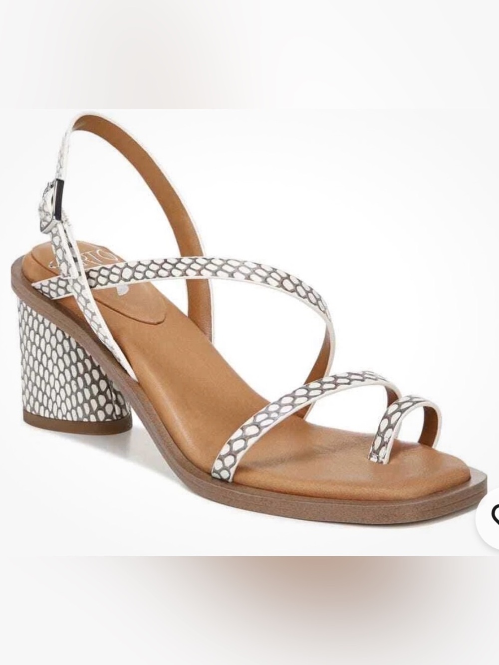 Franco Sarto Rache 2 strappy block heel sandal featuring a faux snake print